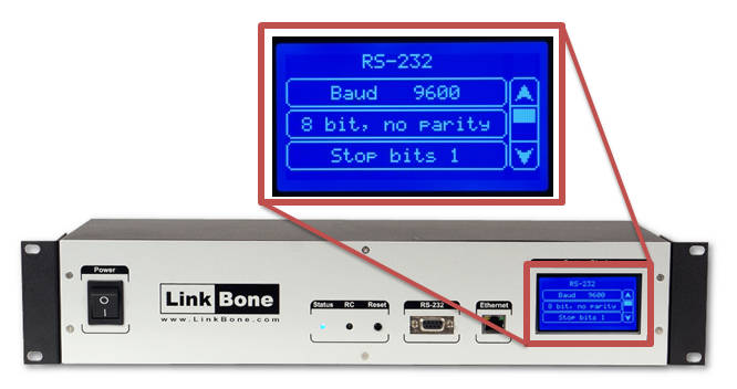 LinkBone Coaxial switch with remote serial RS-232 interface settings menu